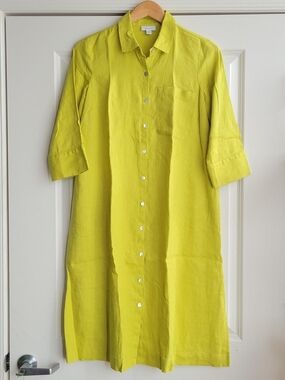 J. Jill Chartreuse Linen Button-Front Midi Dress